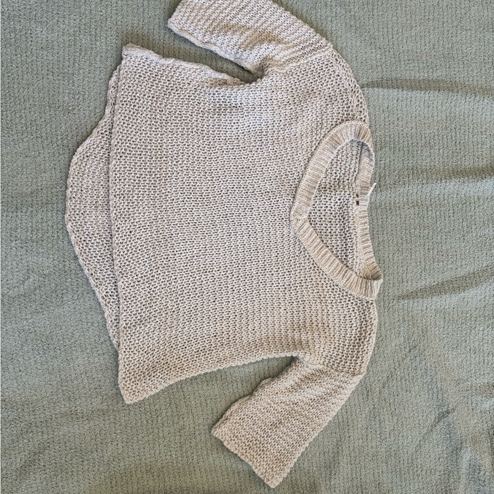 Free People Cream Crew Neck Sweater Ribbed Knit